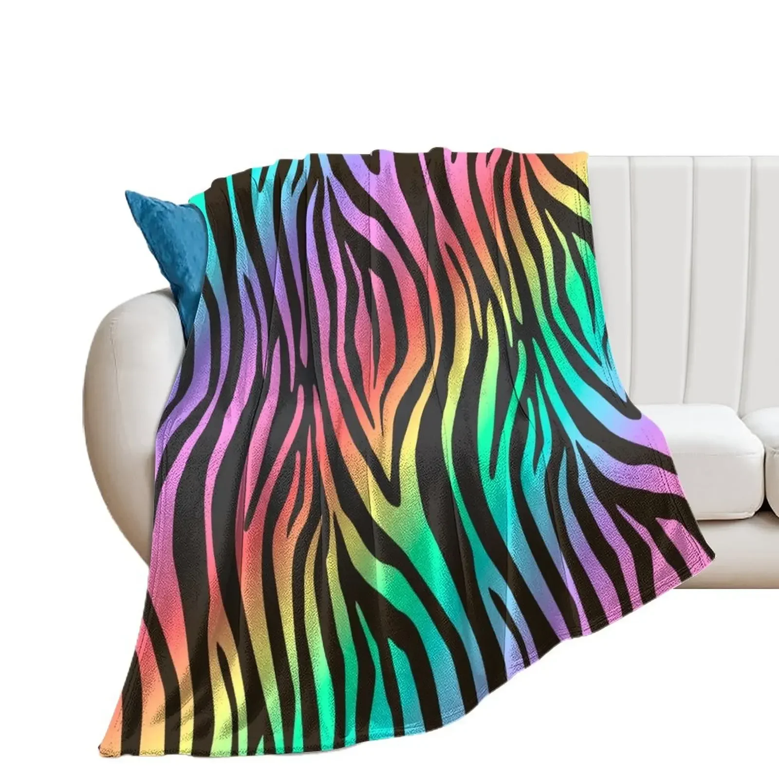 

Rainbow Zebra Stripes Throw Blanket Plaid on the sofa Cute Blankets