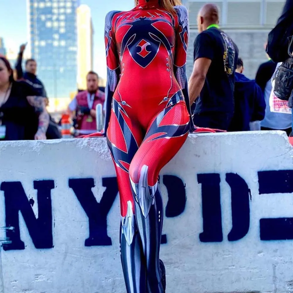 

Halloween Red Jamie Black Widow Spider Cosplay Costume Woman Zentai Suit Adults Bodysuit Female Party Jumpsuits