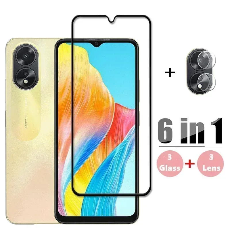 Стекло 6в1 для OPPO A38, полное покрытие, закаленное стекло для OPPO A38, защитная пленка для экрана HD, защитная пленка для объектива телефона для OPPO A38