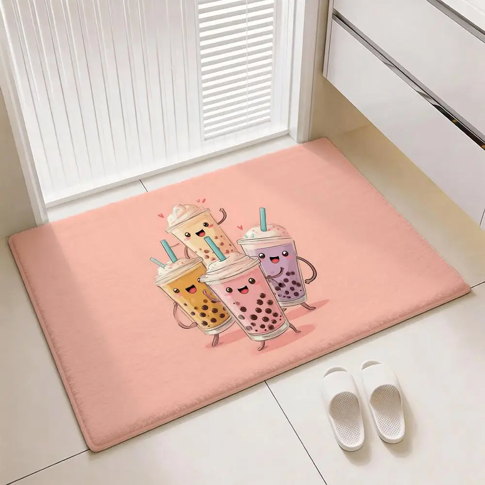 Bubble Tea Floor Mat Soft Thickened Flannel Door Mat Non-Slip Living Room Rug Home Decor