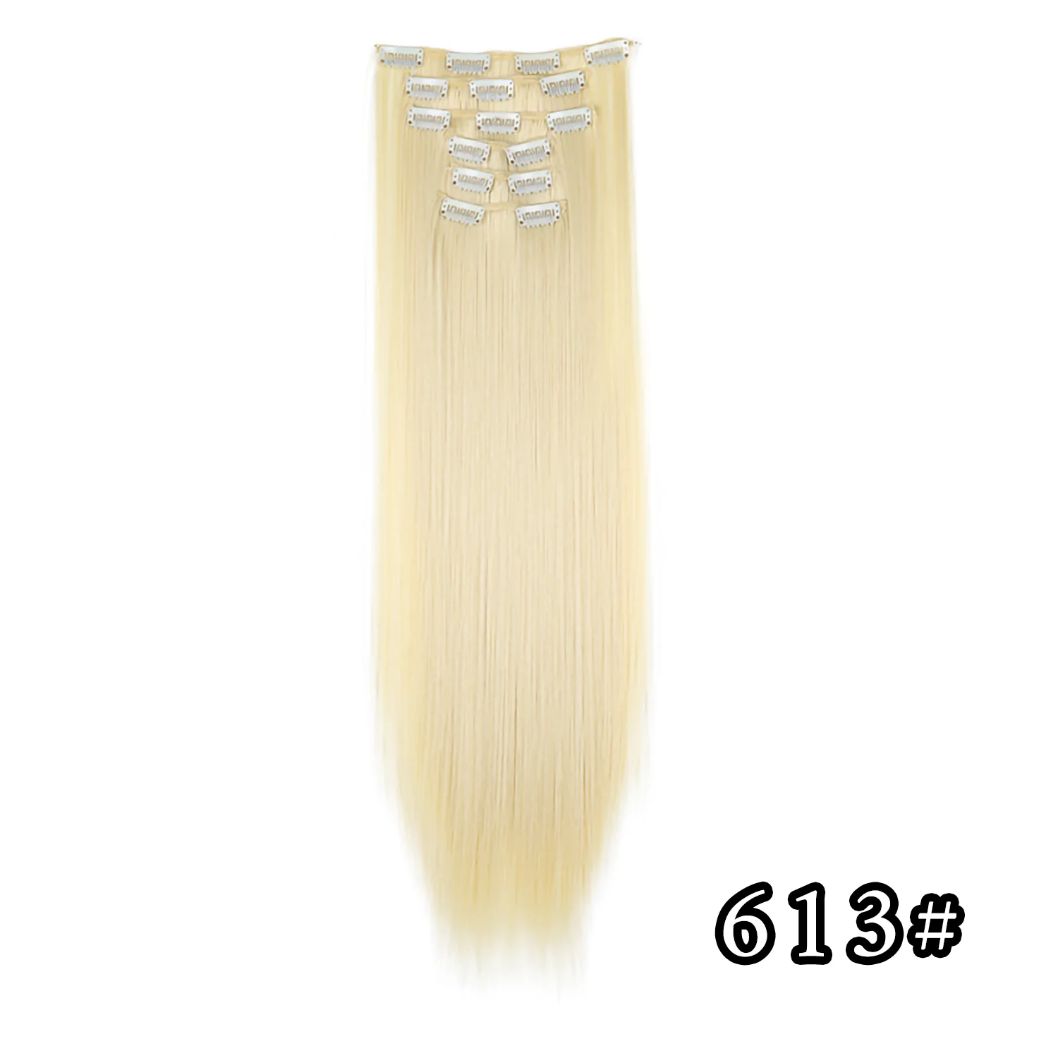 24 Zoll 16 Clips in Haarverlängerungen Lange glatte Frisur Synthetische blonde schwarze Haarteile Hitzebeständiges Kunsthaar Täglicher Gebrauch – Detail 27