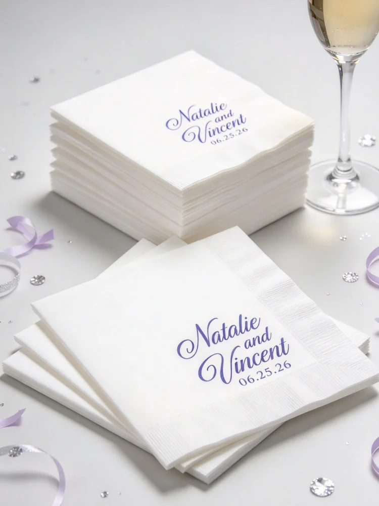 Personalized Monogram Napkins Custom Printed for Wedding Anniversary Engagement, Cocktail Beverage Luncheon Dinner Paper Guest