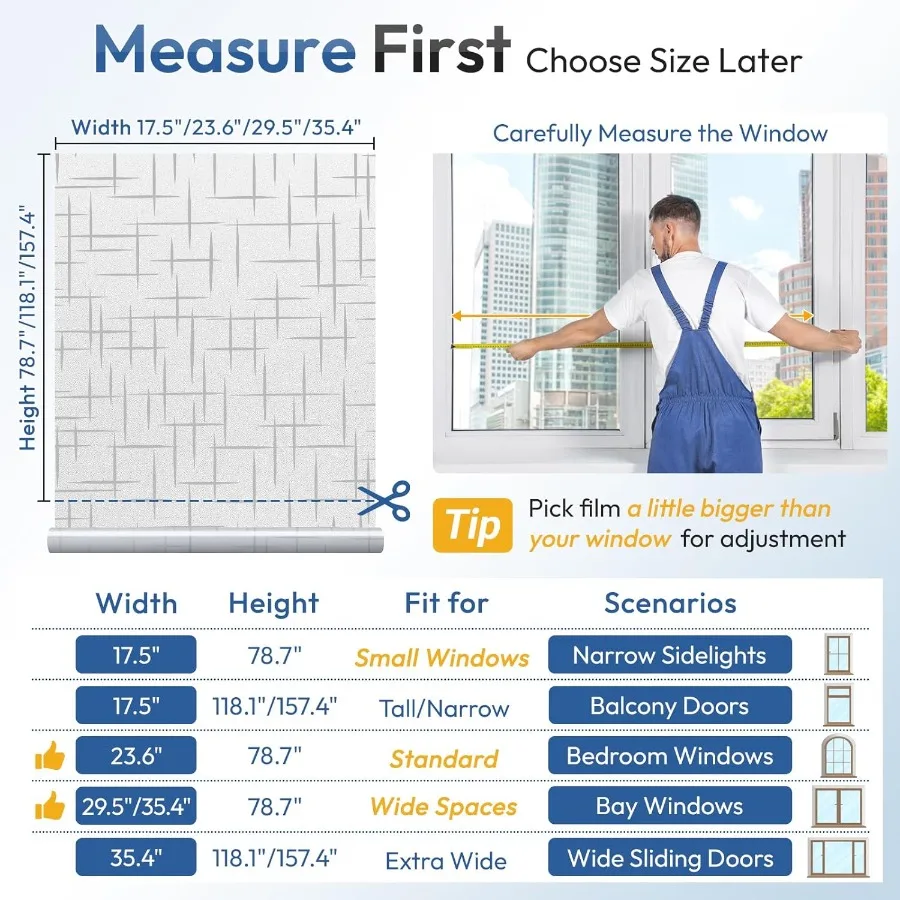 욕실 및 현관문용 장식용 비접착식 프라이버시 필름, 십자 패턴 반투명 유리 효과로 프라이버시 강화