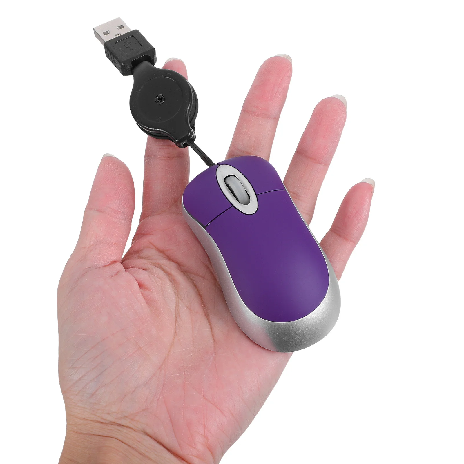 

USB Mini Telescopic Mouse Purple Portable for Notebook Desktop Computer Mouse Silent Wired Ergonomic Comfortable Grip