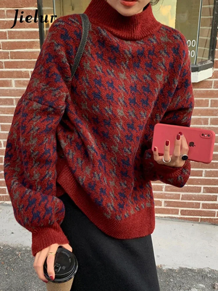 

Autumn Winter New Slim Casual Ins Pullovers Woman Simple Basic Loose Chicly Pullovers Female Red Street Fashion Top Women