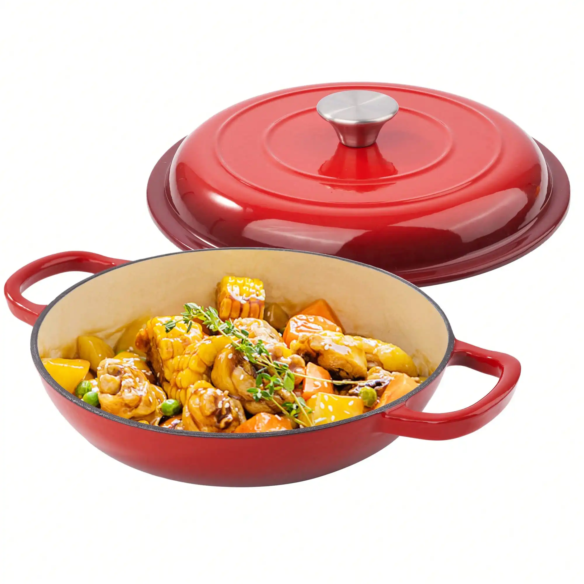 Premium Enameled Shallow Cast Iron Dutch Oven