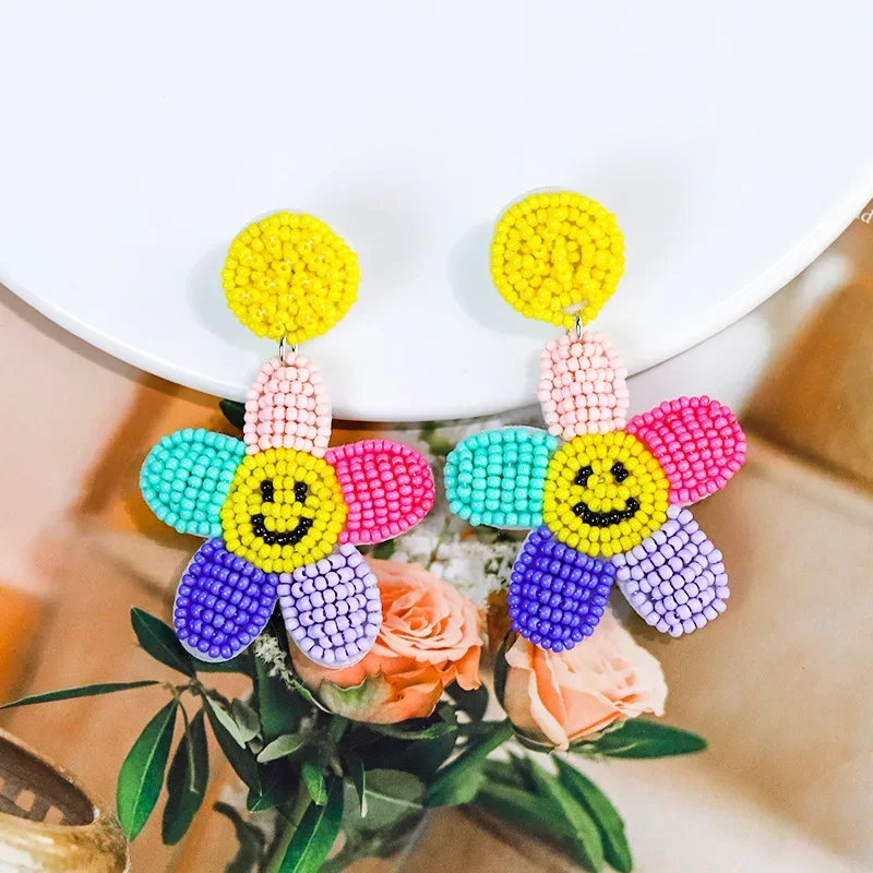 

Rice bead earrings Original Sunflower Graph Fashion Simple Alloy Hand knitting Bohemia Geometry Beaded earrings