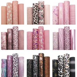 4PCS/SET Pink Chunky Glitter Leather Sheets Leopard Custom Glitter Fabric JELLY Leather Crocodile Faux For Bows DIY 21x29CM