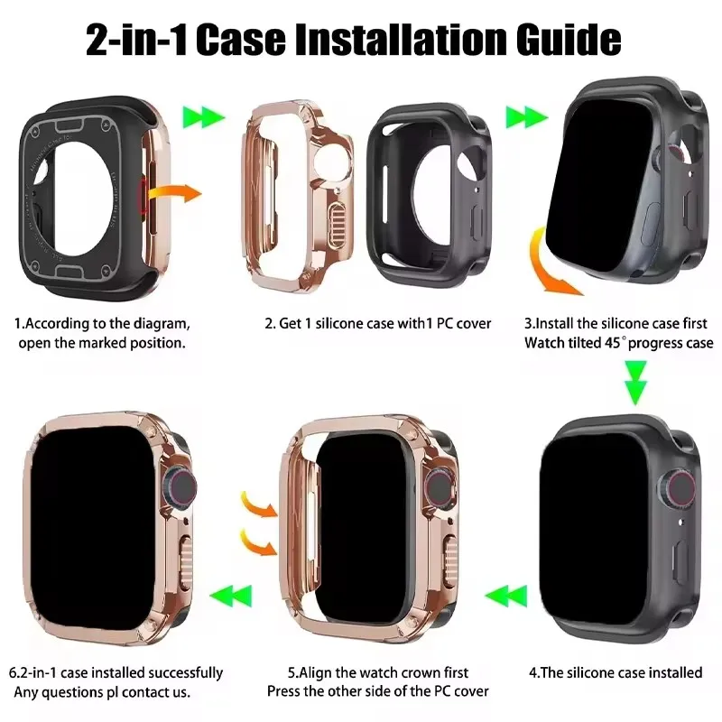 2 in 1 Case for Apple Watch Cover Ultra 41mm 45mm 40mm 44mm 49mm TPU + PC Shockproof Protector Bumper Case iWatch 9 8 7 SE 6 5