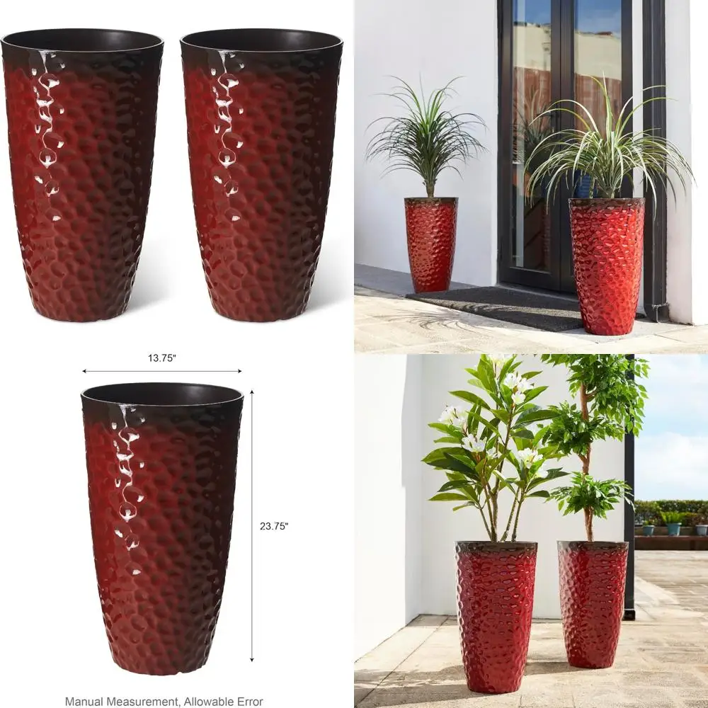 

Набор больших пластиковых кашпо, большие красные высокие кашпо с градиентом и сотовой текстурой для домашнего декора сада