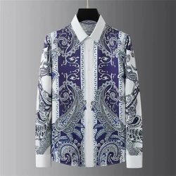 Luxury Printed Shirt Men's Long Sleeve Slim Casual Shirt High Quality Fashionable Popular Extra Large Size No-Iron Men's XS-6XL