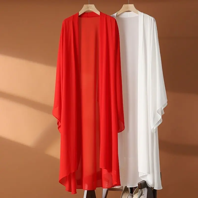 New Summer Sun Protection Clothing Women Long Cardigan Women Chiffon Chinese Hanfu Coat  Ladies Shawl Outerwear