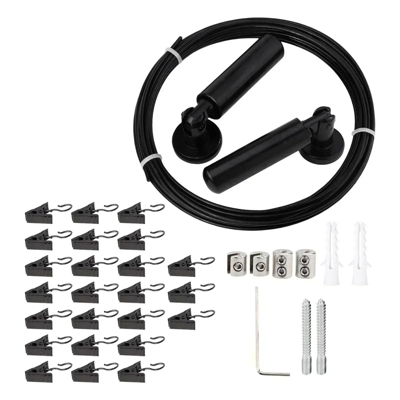 

Curtain Hanging Kit with Adjustable Length of 5m in Robust Black Stainless Steel Perfect for Various Decorations