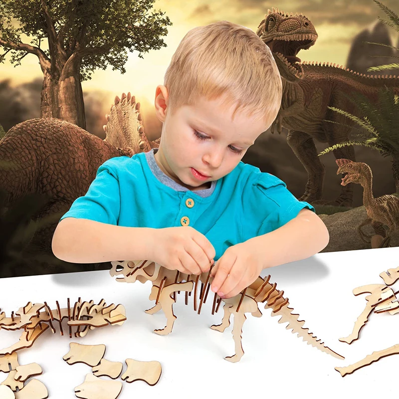 Dinosaur Wooden Model 3D Dinosaur Puzzle Building For Kids Adult High Quality Assembling Model Home Decorative Craft Status Gift