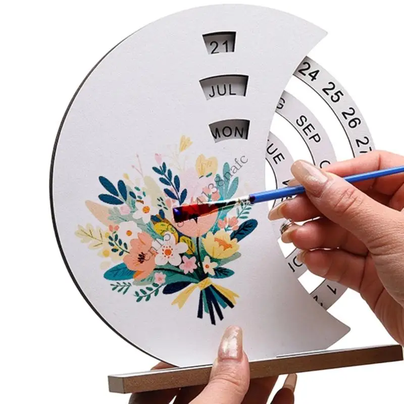 594F 天然木製手動回転年次カレンダーデスクトップ装飾創造的な伝統的なデザインホームオフィス装飾用