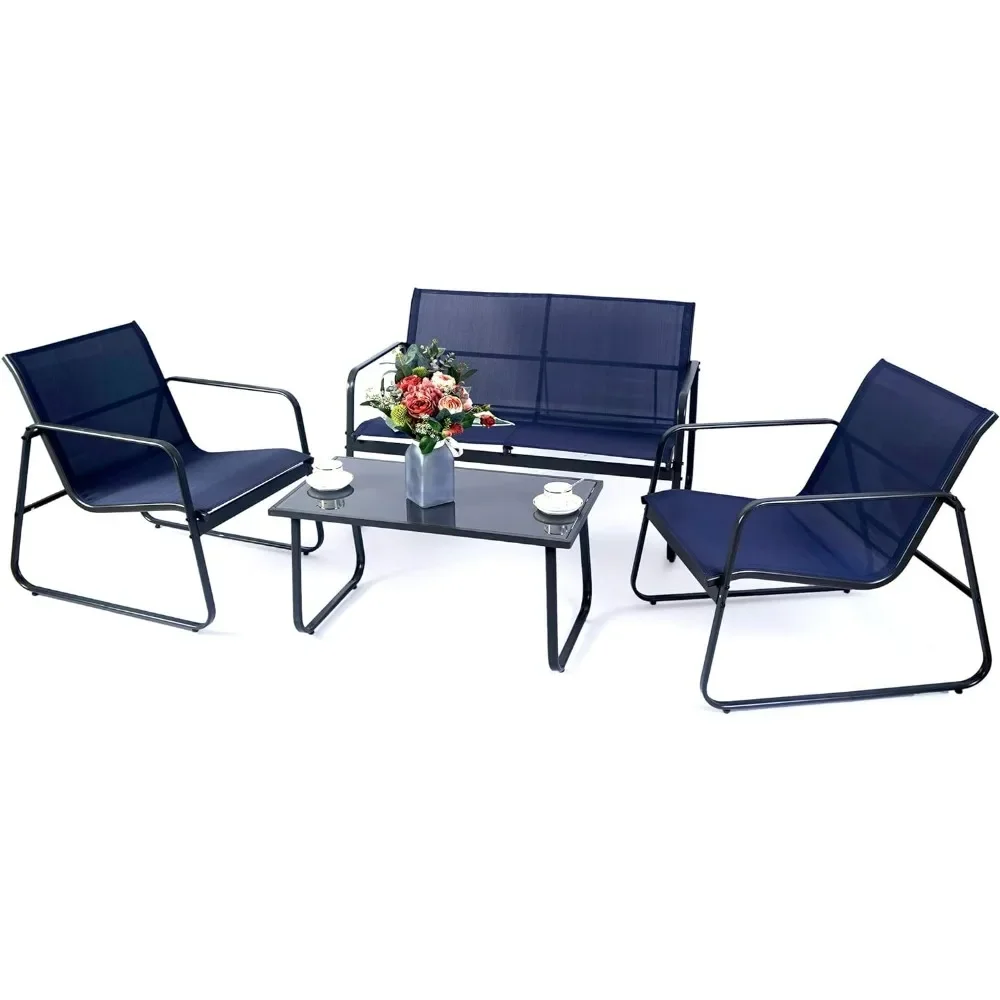 4-Piece Patio Outdoor Furniture Set with Strong Powder Coated Metal Frame One Love Seat 2 Single Chairs