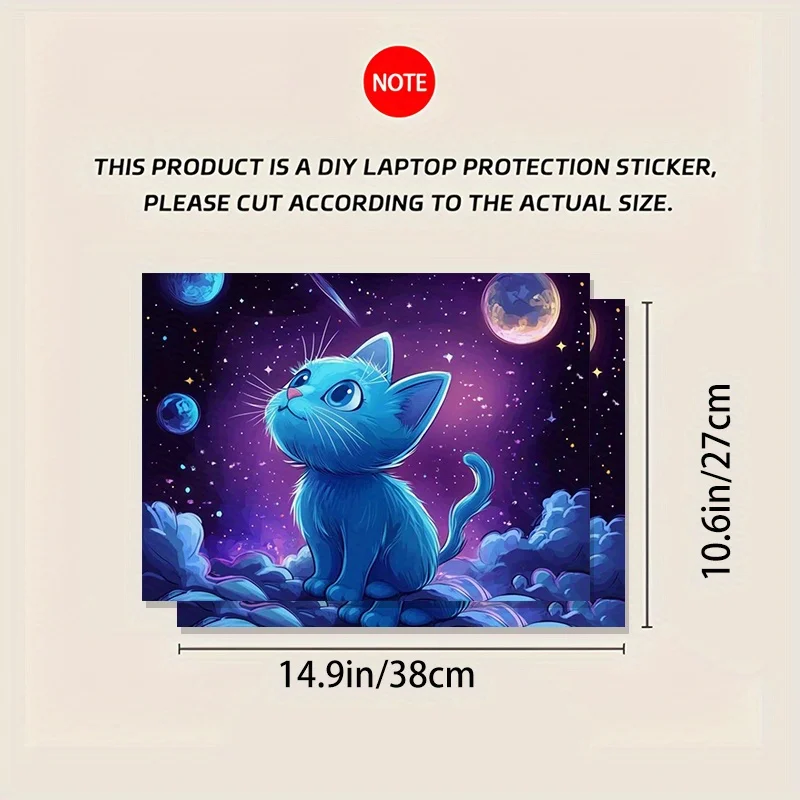 Pack of 3, including 1 spare, no need to worry about peeling, computer light beige new space cat notebook sticker, PVC material