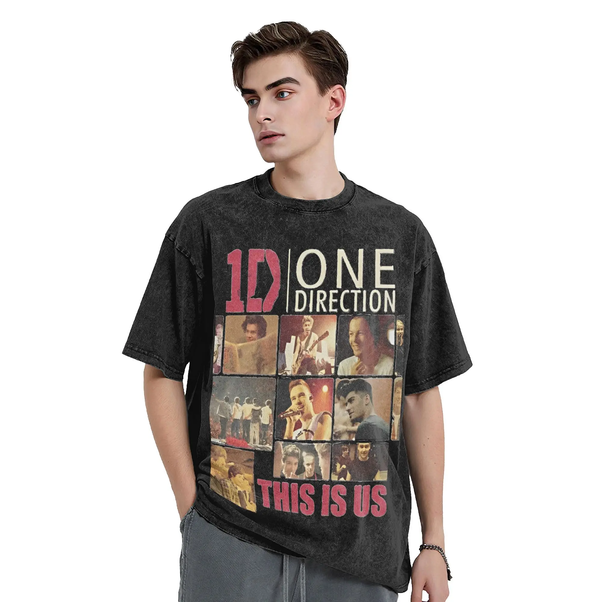 1D boys group One Directions Washed T Shirts Streetwear Hip Hop Vintage T-Shirts this is us  Tee Shirt Men Women Cotton Oversize