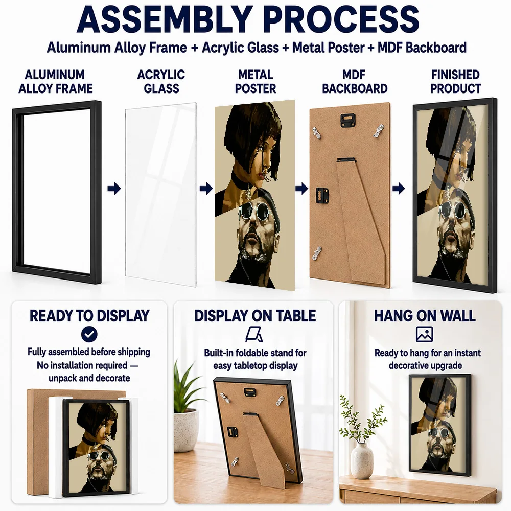 Leon The Professional Metal Poster With Aluminum Alloy Frame Personalized Photo Moody Narrative Style Wall Art For Living Room