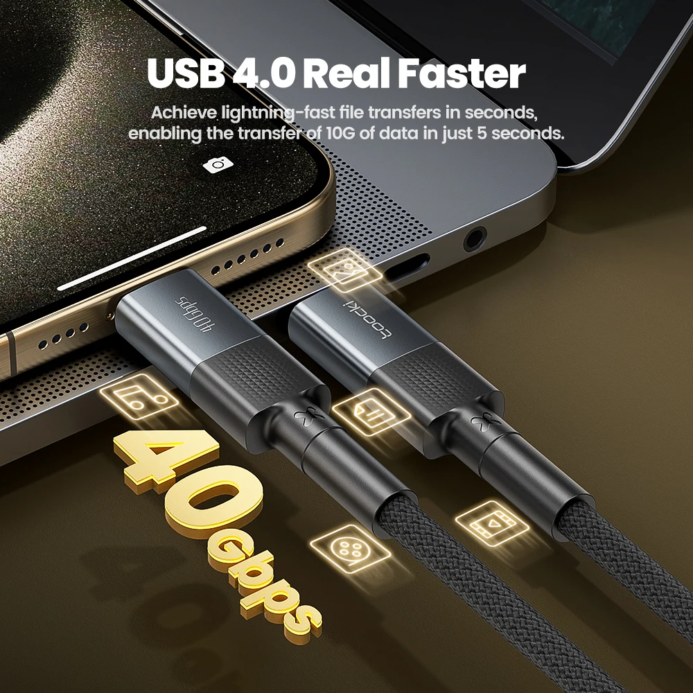 Toocki USB4.0 Cable Gen3 40bps 8K@60Hz Tunderbolt 3 240W Type C to Type C Fast Charging Cable for Macbook PS5 iPhone 15 Switch