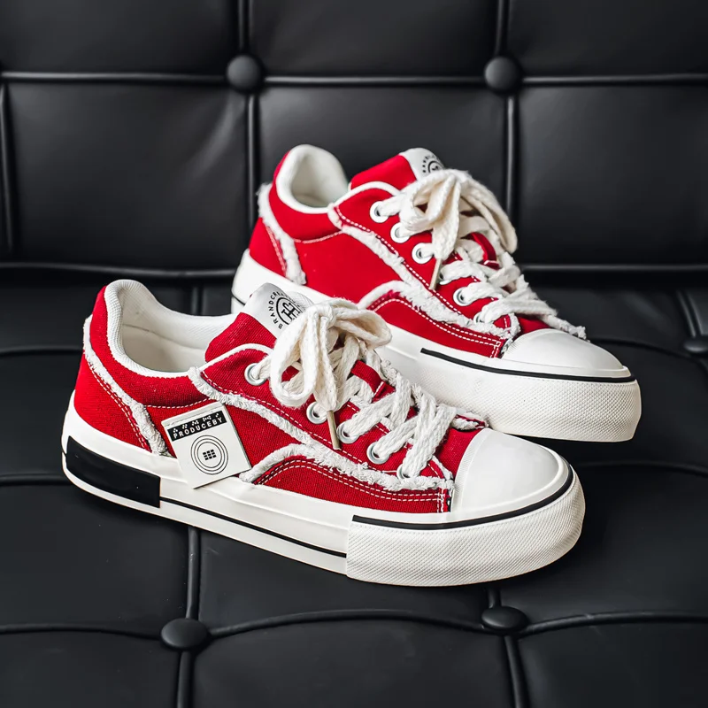 

New Red Trend Shoes Man Sneakers Autumn Low Top Canvas Board Shoes For Men Lace Up Platform Men's Vulcanize Shoes zapatos hombre