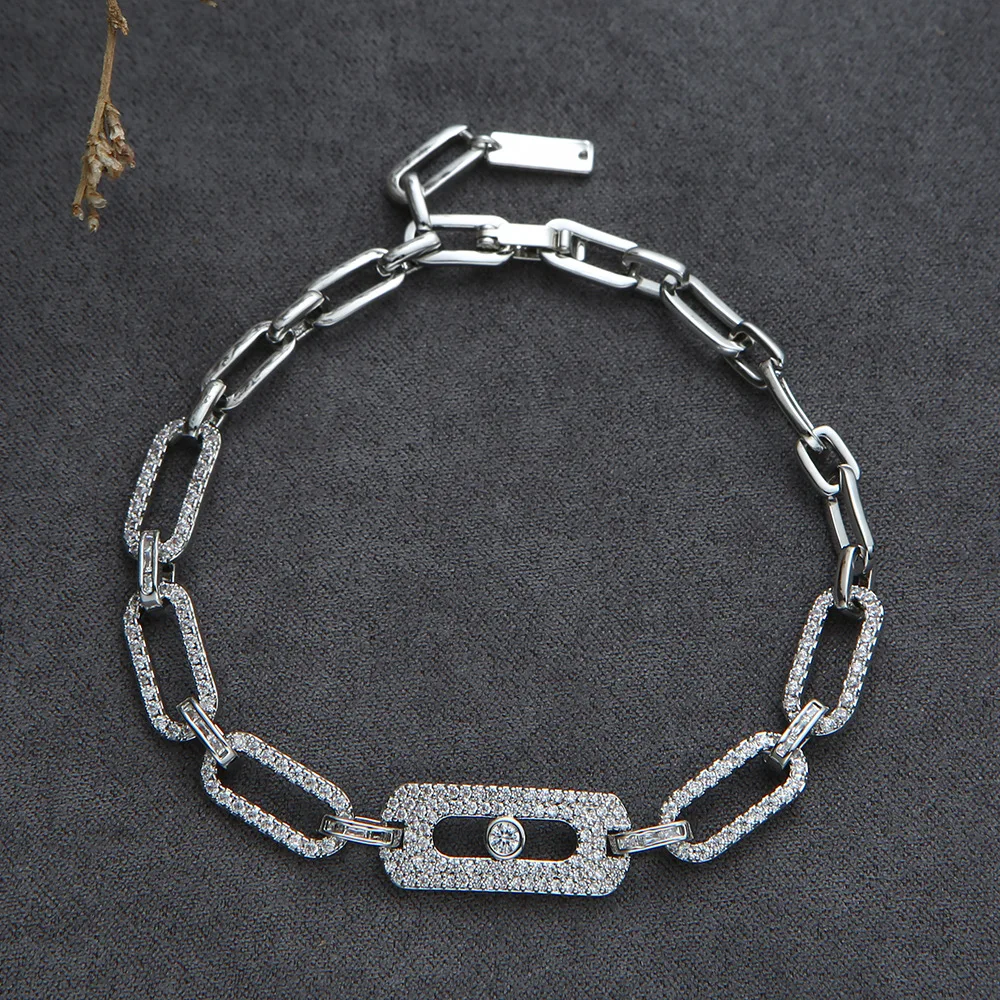 

HIBRIDE Fashion Jewelry Gorgeous Silver Color Cubic Zirconia Link Chain Bracelest for Women Bridal Wedding bijoux femme B-169