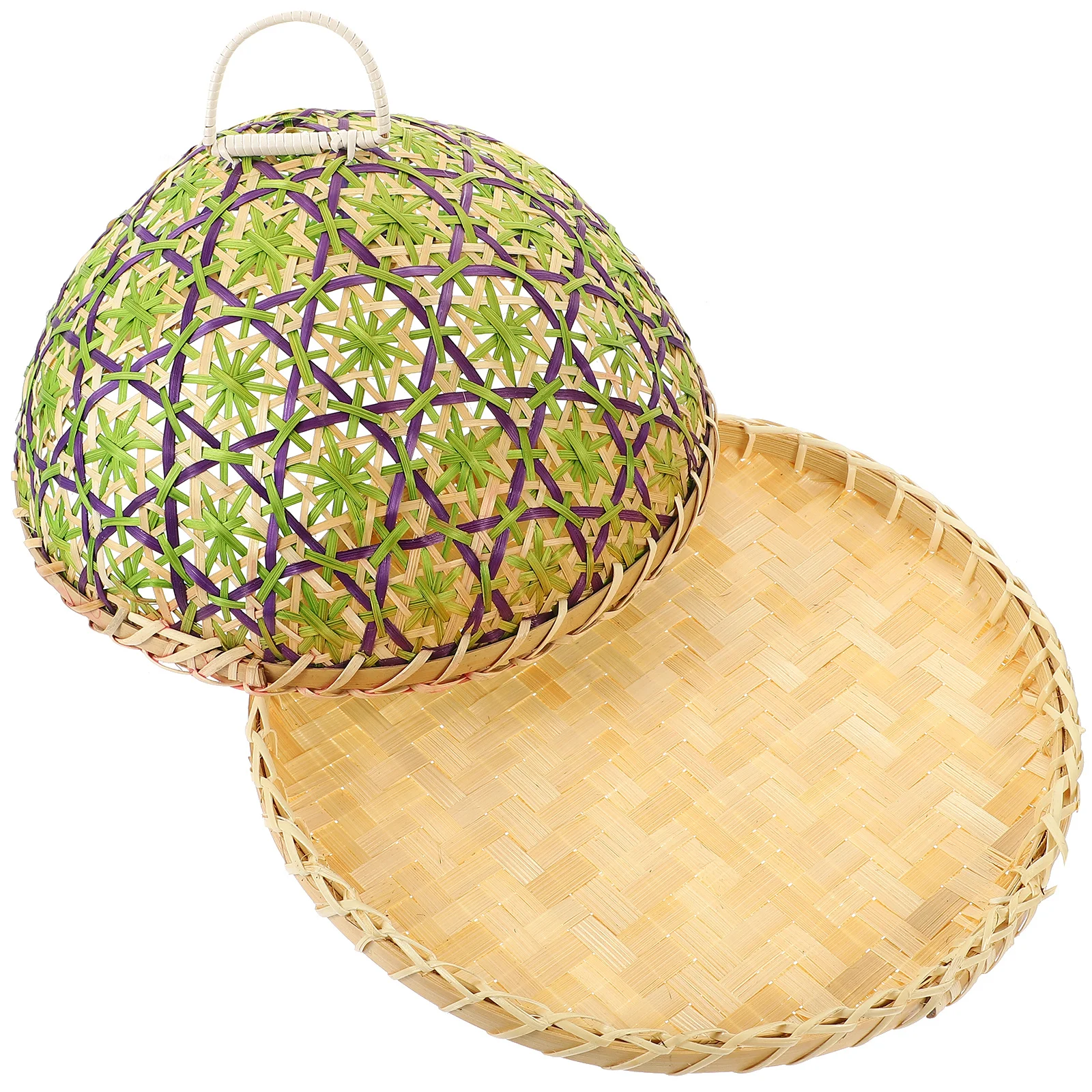 

1 Set Bamboo Tent Dome Reusable Cover For Home Kitchen Dining Table Outdoor Picnic Woven Net With Handle Multi-Use Household