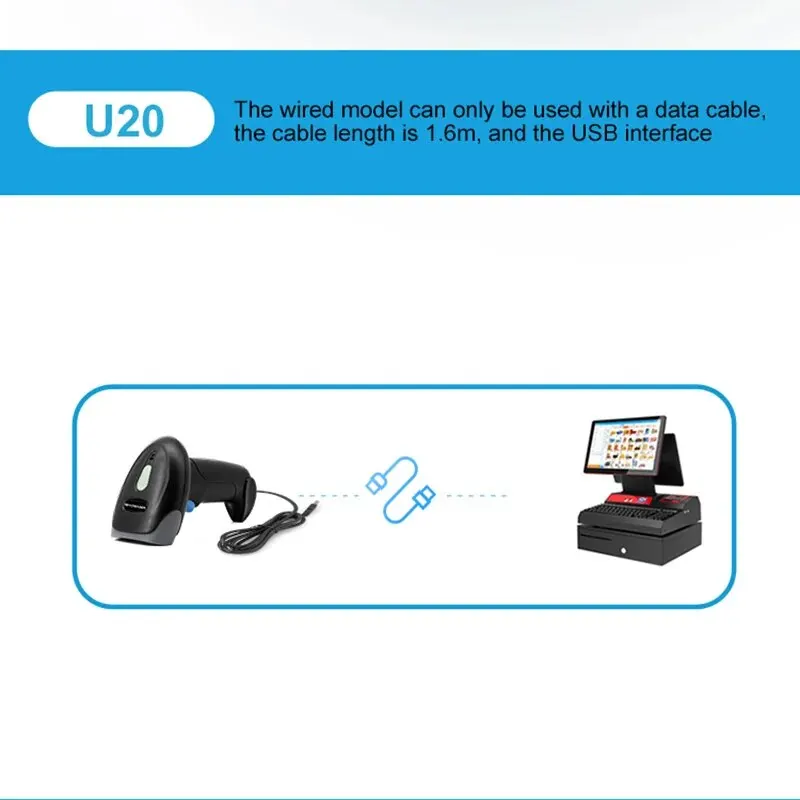 U20 1D/2D supermercato lettore di codici a barre USB cablato palmare magazzino codice a barre Scanner di codici QR immagine CMOS decodifica ad alta