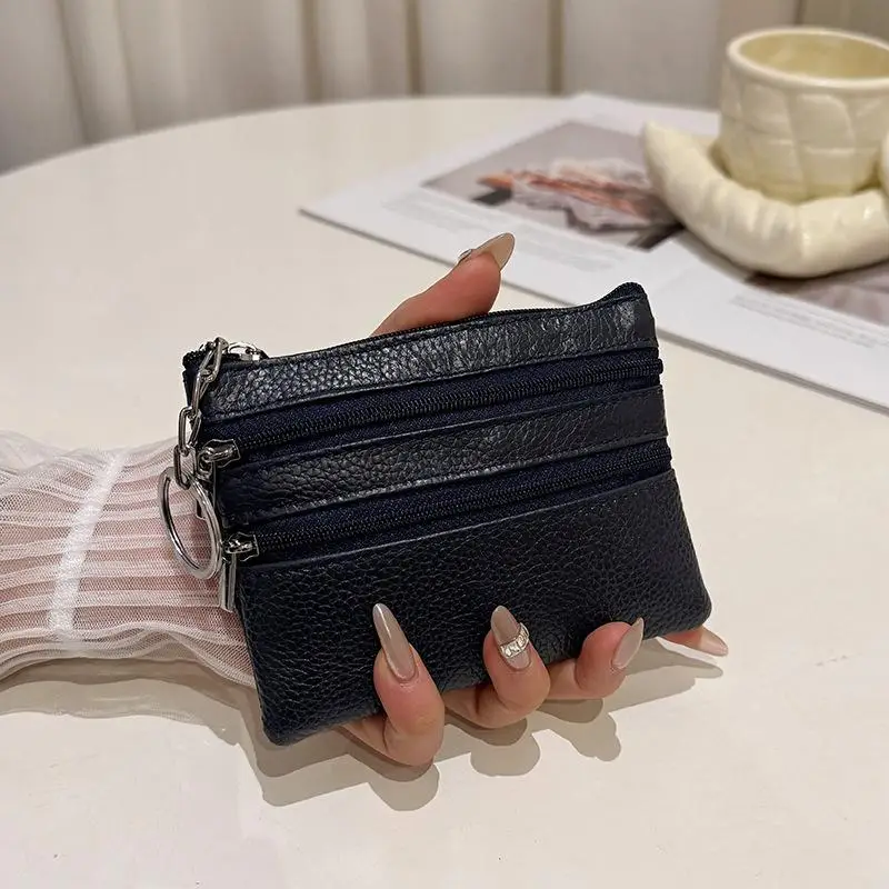 PU Leather Portable Coin Purse Keychain Waterproof Zipper Wear-resistant Card Holder for Men Women