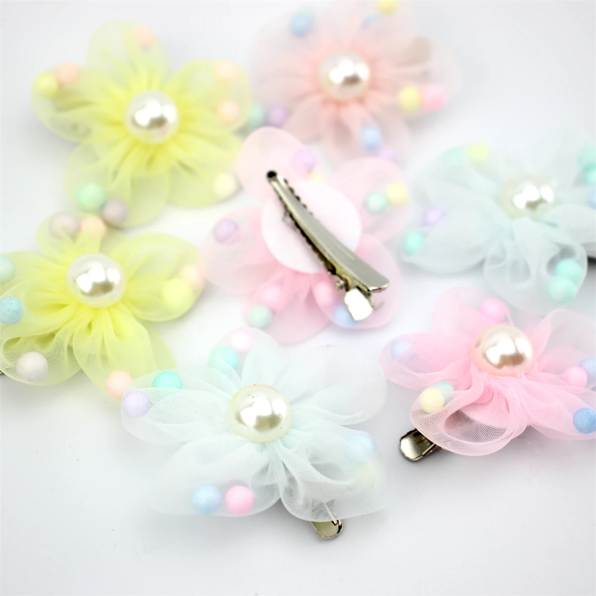 

10pc Chiffon Pearl Flower Hair Clip Baby Girl Headwear Newborn Cute Flower Little Barrettes Infant Small Hairpin Kids Hair Slide