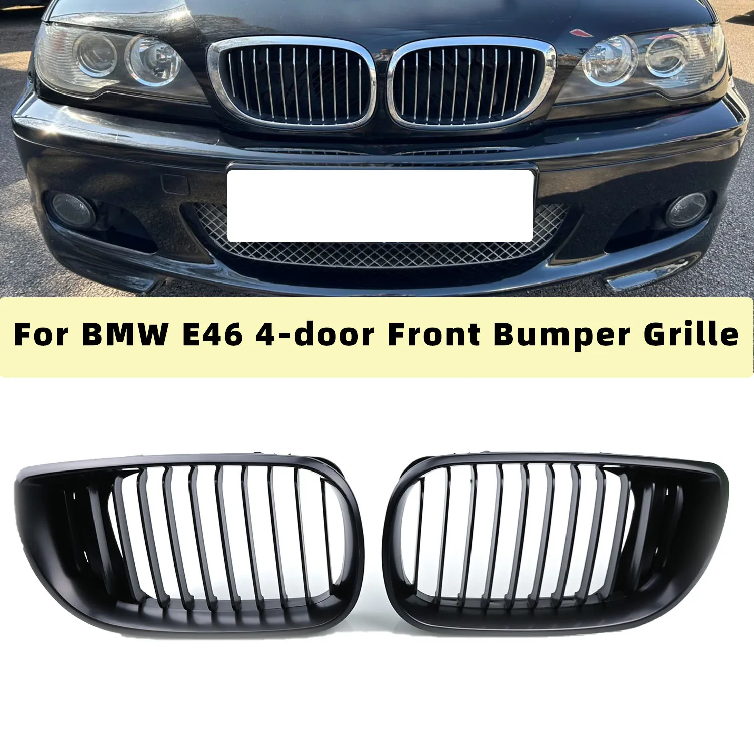 

Car Matte Black Front Bumper Grille Kidney Racing 1 Slat Grill for BMW 3 Series E46 2002-2005 Sedan 4 Door 318i 320i 325i 330i