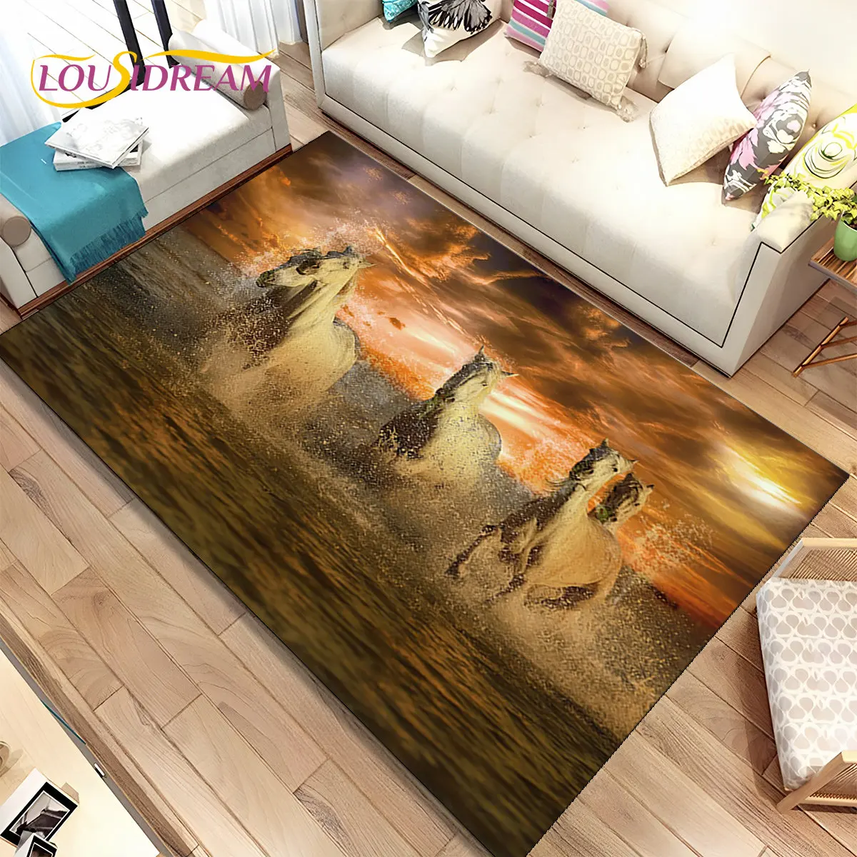 3D Animal Pentium Fine Horse Area Rug Large,Carpet Rug for Living Room Bedroom Sofa Doormat Decoration,kids Non-slip Floor Mat