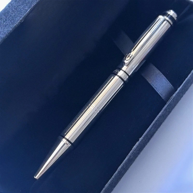 French Designed Heavyweight Twist Action Ballpoint PenSilver Plated G2 0.7mm Black Refills Luxury Gel Pens High Quality Gift Box