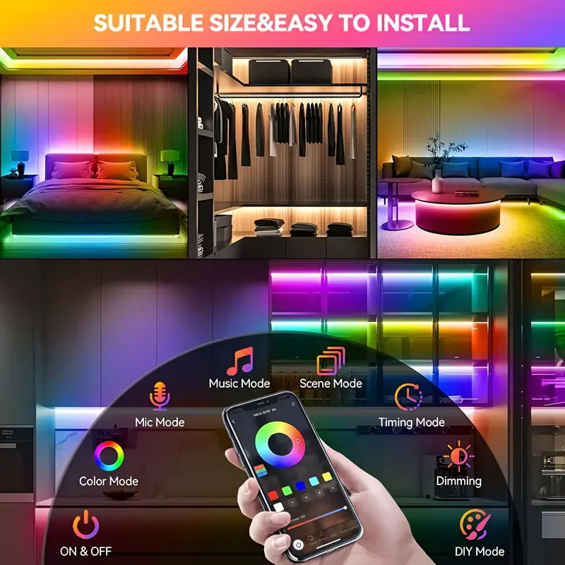 WS2812B RGBIC 5050RGB LED Strip Light App Control Chasing Effect Lights Flexible Tape Diode Ribbon TV BackLight Room Decorate