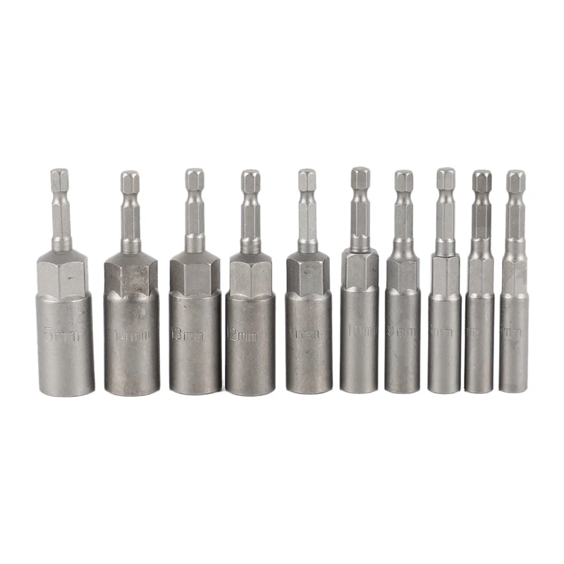 HOT SALE 10Pc 1/4 Inch Wrench Hex Bit Socket Set Deep Long 1/2 Inch Impact Drill Socket Adapter Drill Bits