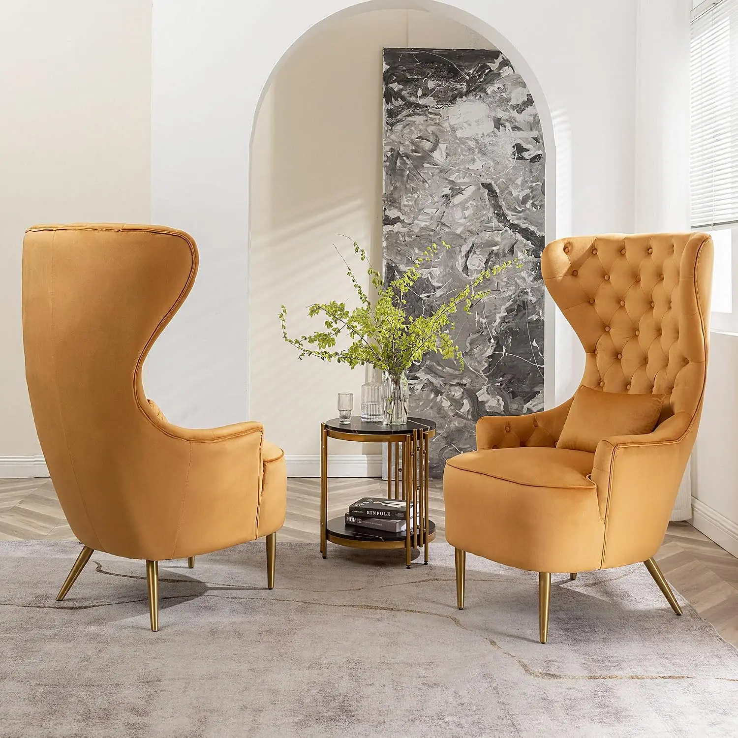 Velvet High Wingback Chair with Pillow Set of 2, 30