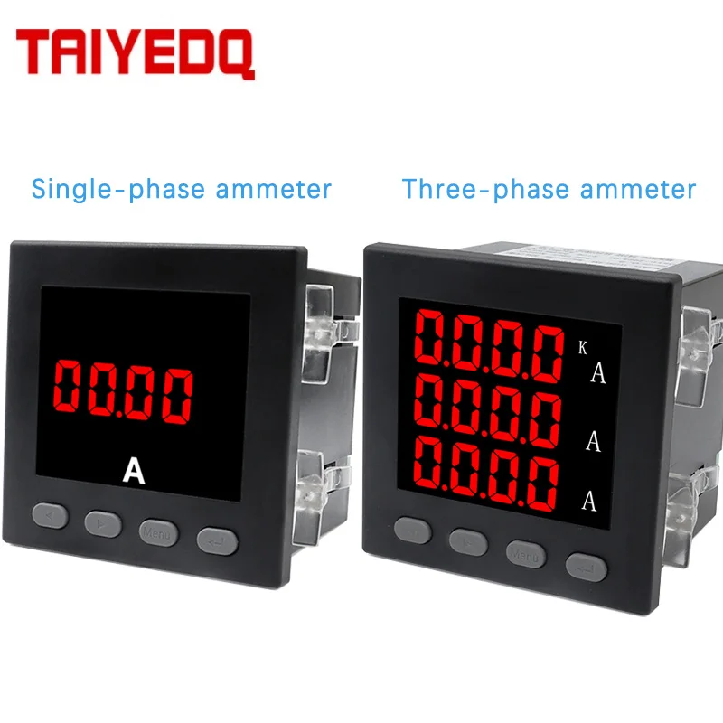 96*96*78MM Single/Three Phase Ammeter Panel Meter Digital Display Square Ampere With 100A 150A 200A CT