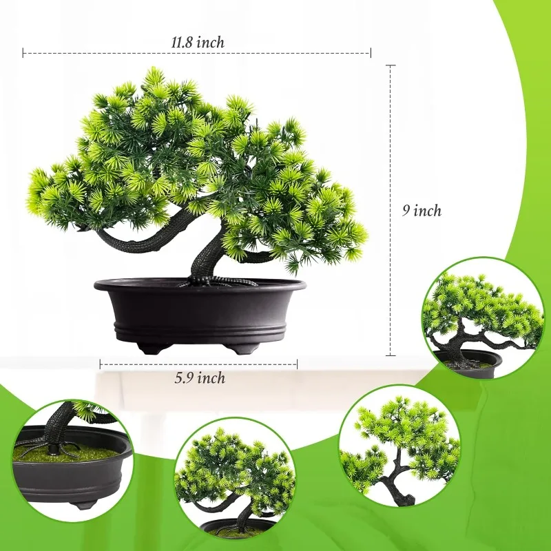 Bonsai Tree Fake Plants 3 POTS Artificial Plant Indoor Small Faux Juniper Decoration, Office Desk Shelf Bedroom Living Room