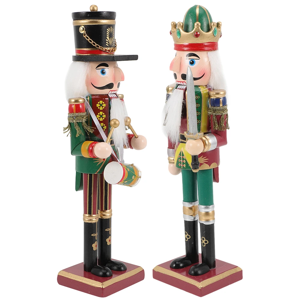 

2pcs Nutcracker Figures Wooden Craft Table Decor Xmas Gifts Holiday Accessories Wood Figurines Christmas ornaments