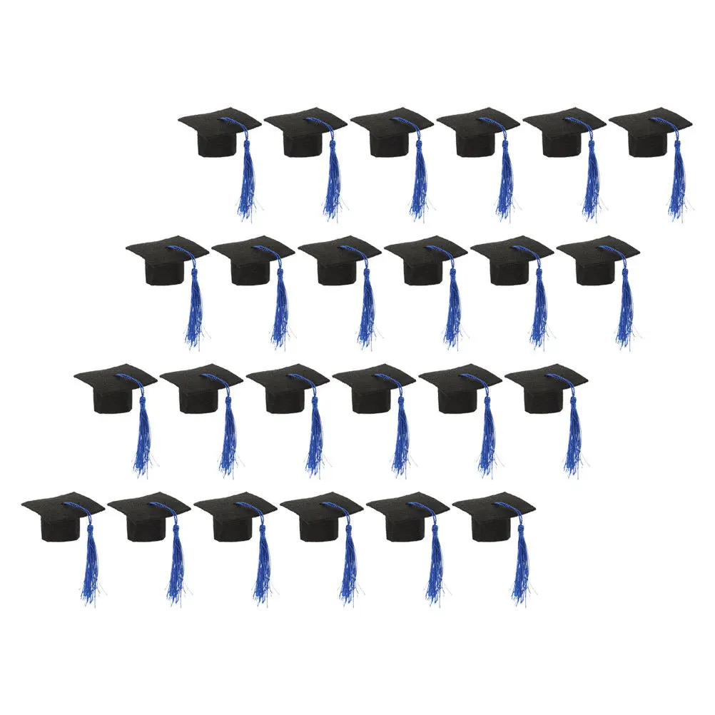 24 Uds Mini tapa de graduación botella Toppers 2,5 pulgadas fieltro Diy Cupcake botella de vino decoración suministros para fiesta de graduación clase de 2025 pastel