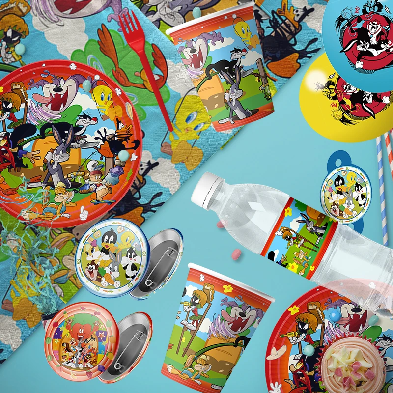 Looney Tunes Birthday Party Amine Figures Birthday Party Accessories Supplies Tableware Cup Plate Cake Topper Boy Party Decorati