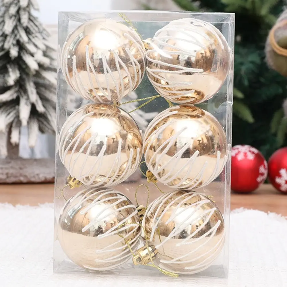 6pcs 6cm Painted Christmas Balls Set Cartoon Plastic Electroplated Christmas Hanging Balls Exquisite DIY Crafts