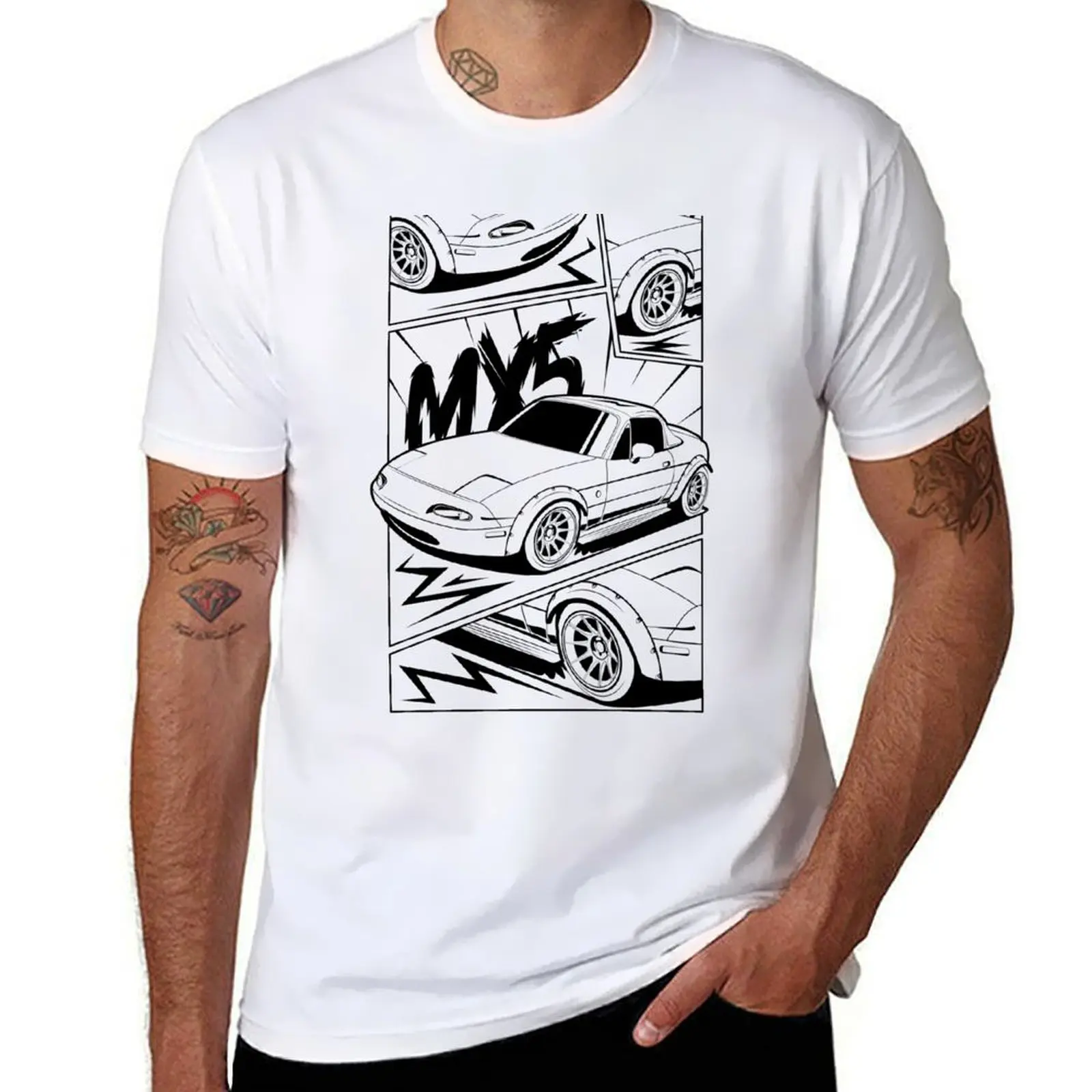 

Black Print Mx5 Miata Manga Style T-shirt Blacks Funnys Men's T Shirts