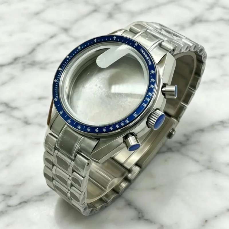 40mm Sapphire glass 316L stainless steel case 5bar waterproof fit for VK63 quartz movement  Chronograp speedmaster