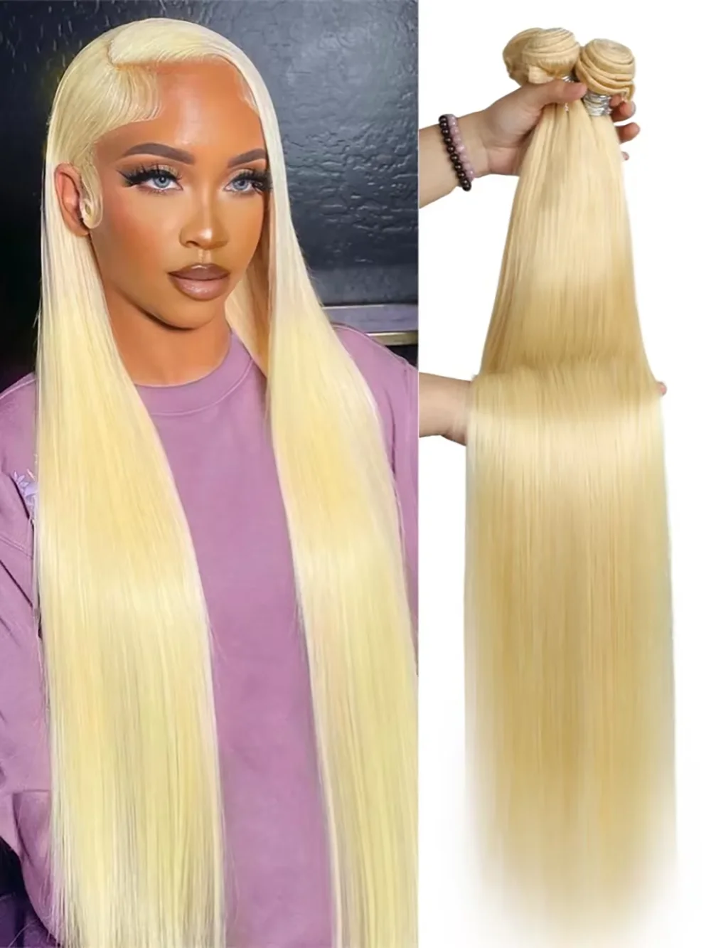 613 Bundles Human Hair 30 Inch Straight Blonde Bundles Human Hair 613 Honey Blonde Bone Straight Human Hair Bundles Virgin Hair Extensions Brazilian Hair Weave 1/3/4 Raw Hair Bundles 10-40 Inch