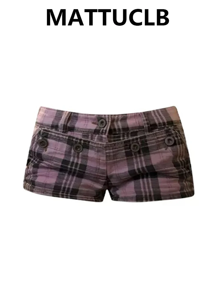 

Summer Women 2000s Abi Plaid Gyaru Coquette Low Rise Denim Shorts Japanese Harajuku Jean Hot Pants Kpop Y2k Grunge High Street