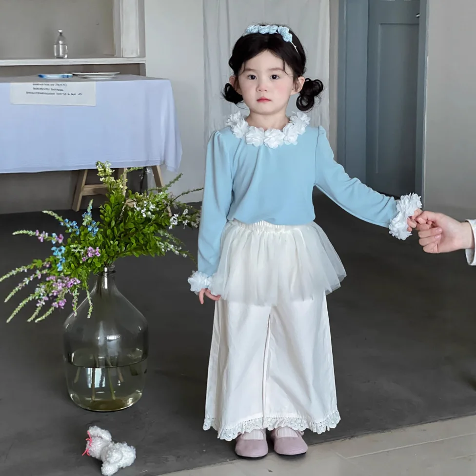 Girls Blouse 2025 Autumn New Childrens Clothing Korean Girl Baby Fashion Three-dimensional Flower Long Sleeve Bottom Undress