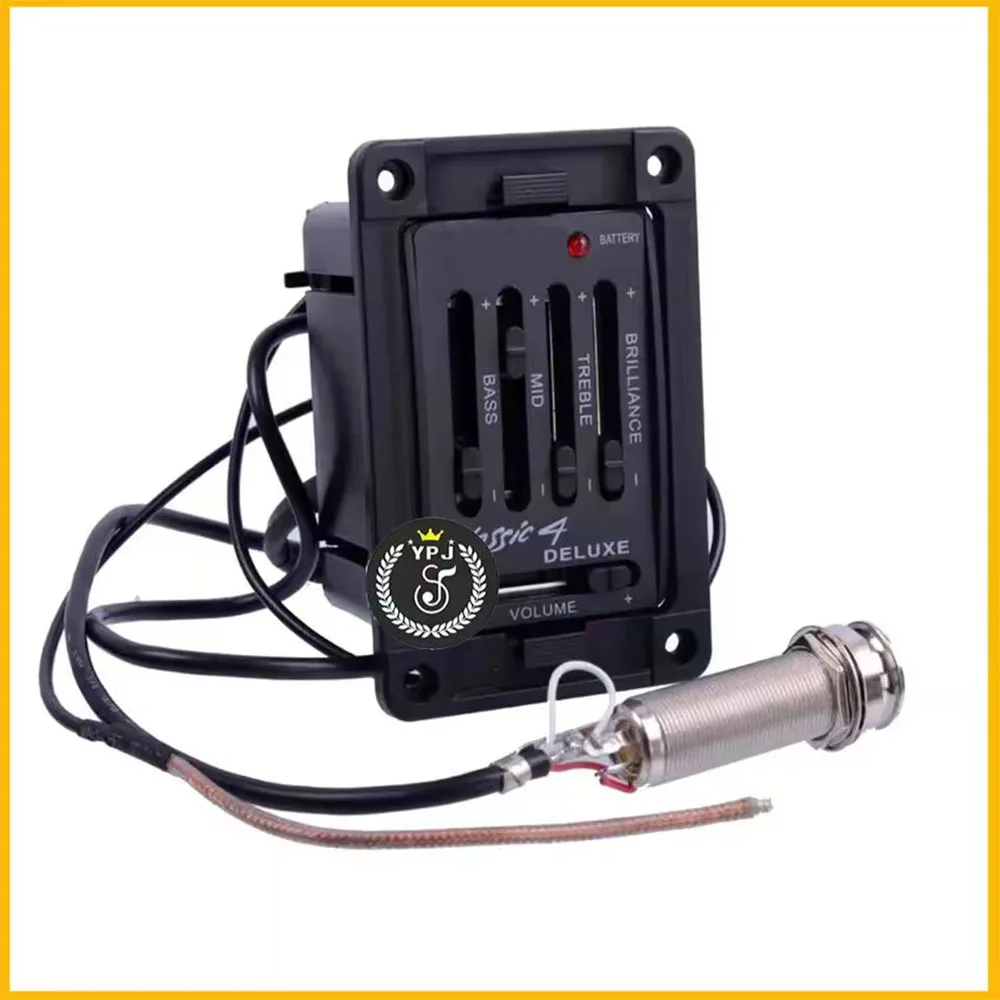 1 SET NEW Acoustic Guitar Pickup Classic 4 Deluxe Preamplifier 4-Bands EQ Piezo Preamp Black Guitars Set Parts