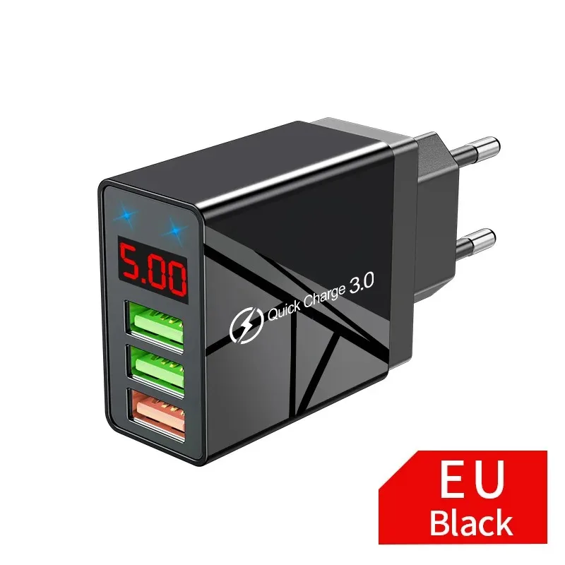 3-Port-USB-Ladegerät, schneller Schnelllade-Wandadapter mit LED-Digitalanzeige für Samsung S23 Xiaomi 14 Pro Huawei Mate 60 Redmi