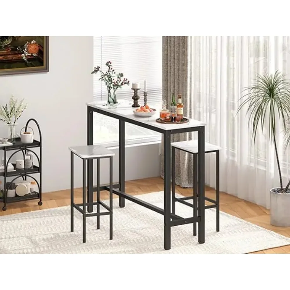 Comfort corner 47 inch Bar Table, White Pub Table Kitchen Dining Coffee Table High Writing Computer Table with Laminate Marble